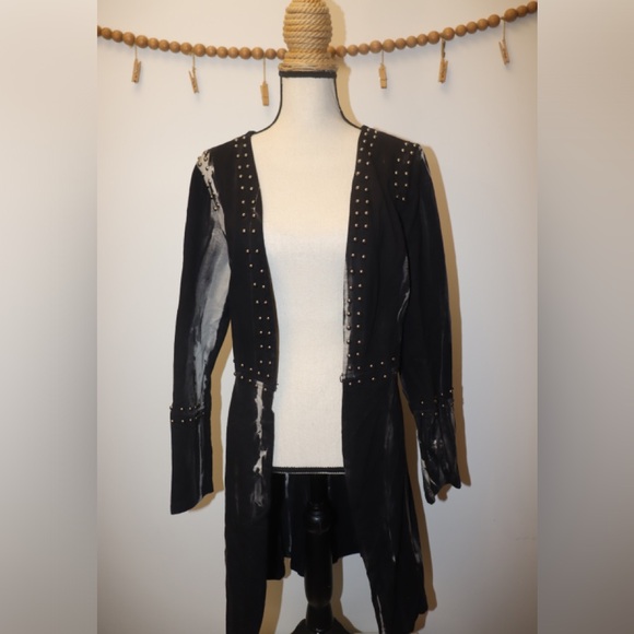 VOCAL Rock Studded COTTON Cardigan with Bleach dye and comfort fit - Picture 15 of 16